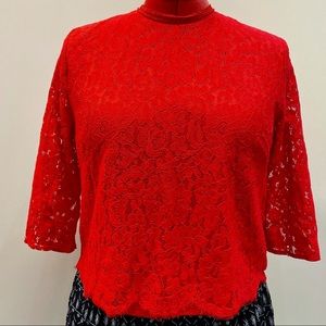 H&M red lace blouse size 6